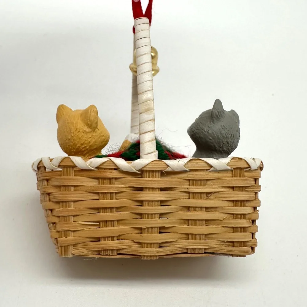 Hallmark Cat Ornaments 1990-1992 Meow Mart, Basket Bell Players, Holiday Wishes